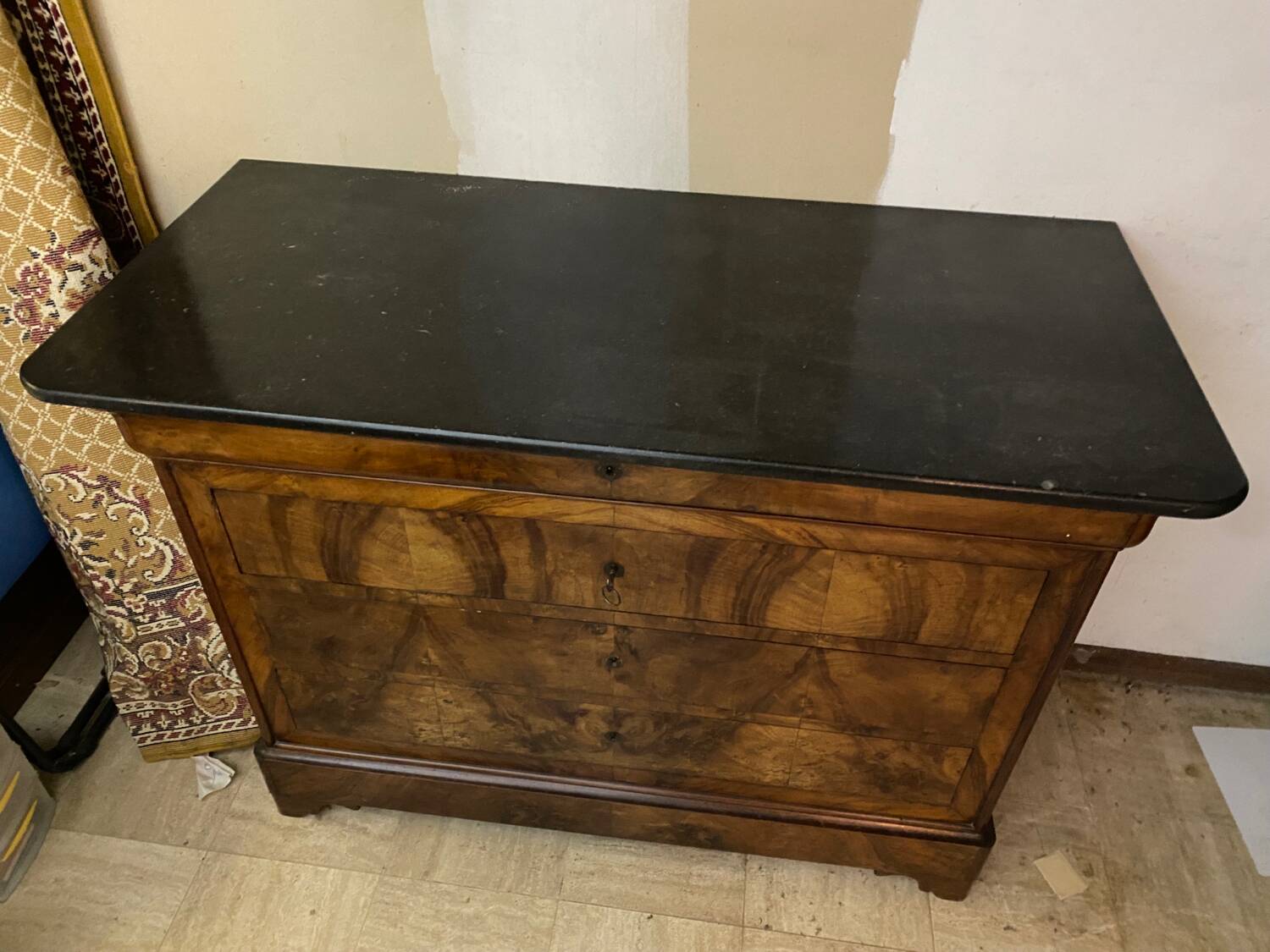 Antique Louis Philippe chest of drawers in black marble