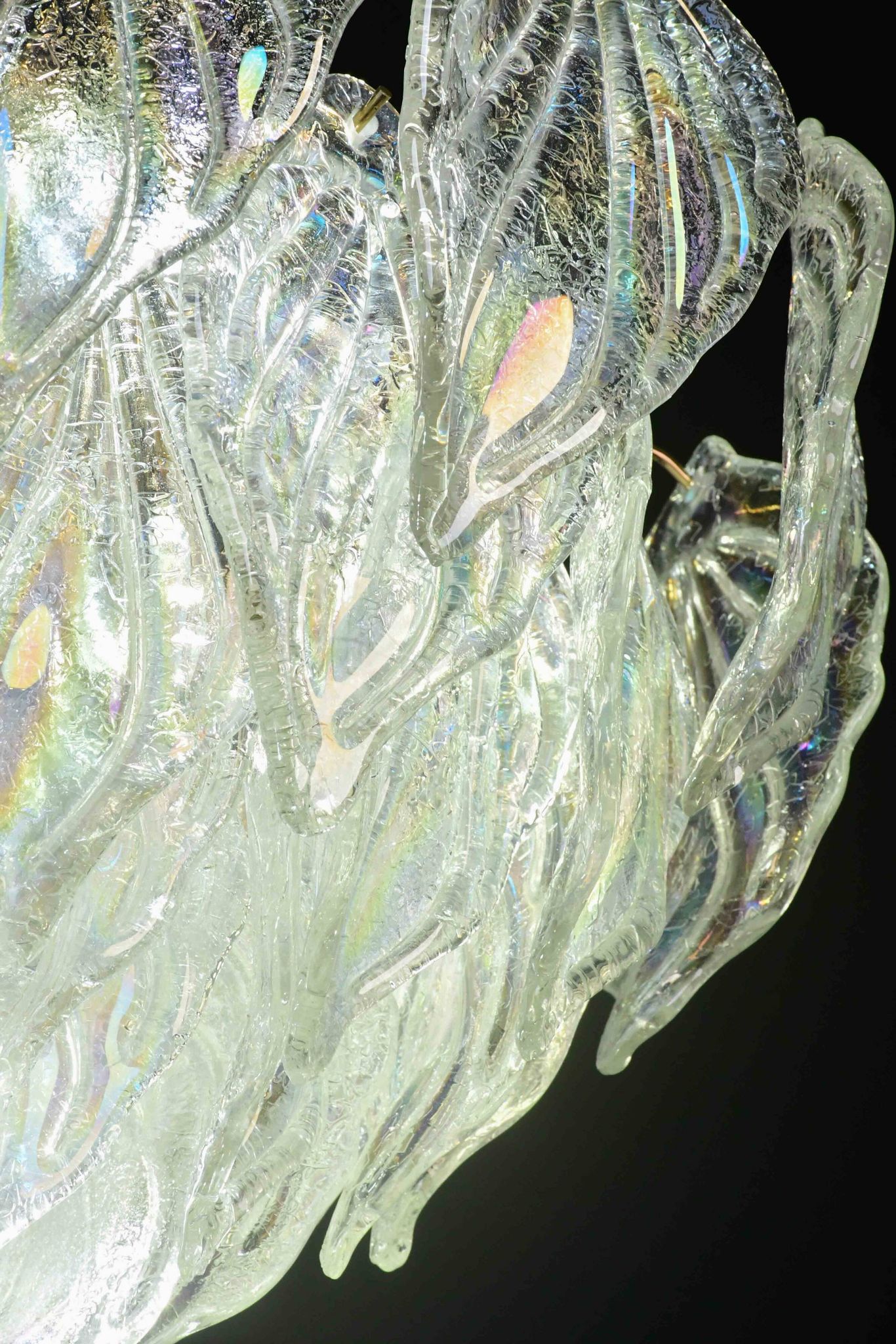 Superbe grand lustre en verre de Murano avec feuilles arc-en-ciel