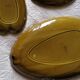 Trio de plats en céramique émaillé, Gien, forme feuilles de nénuphars, vintage années 60