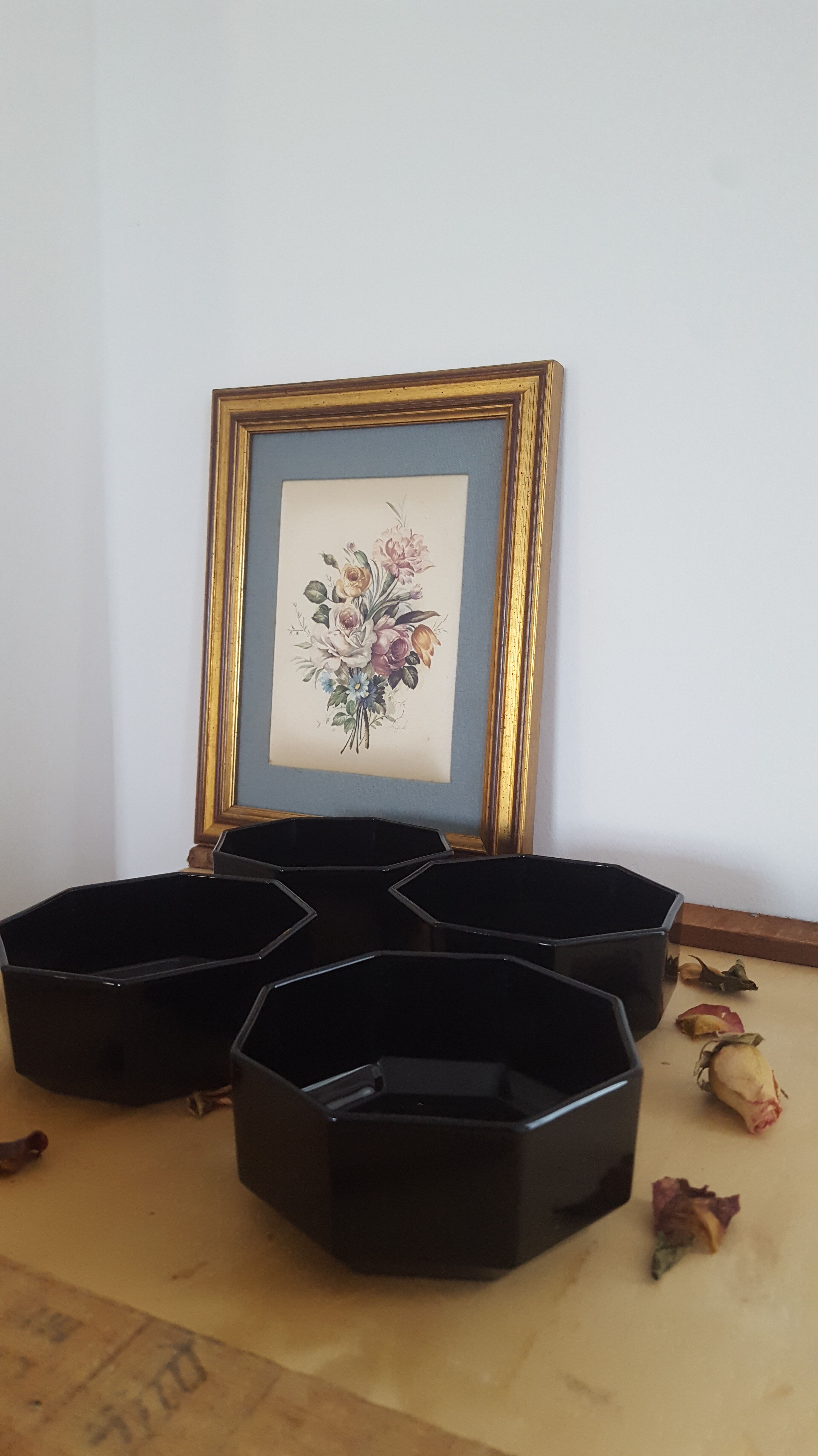 Vintage black Arcoroc ramekins