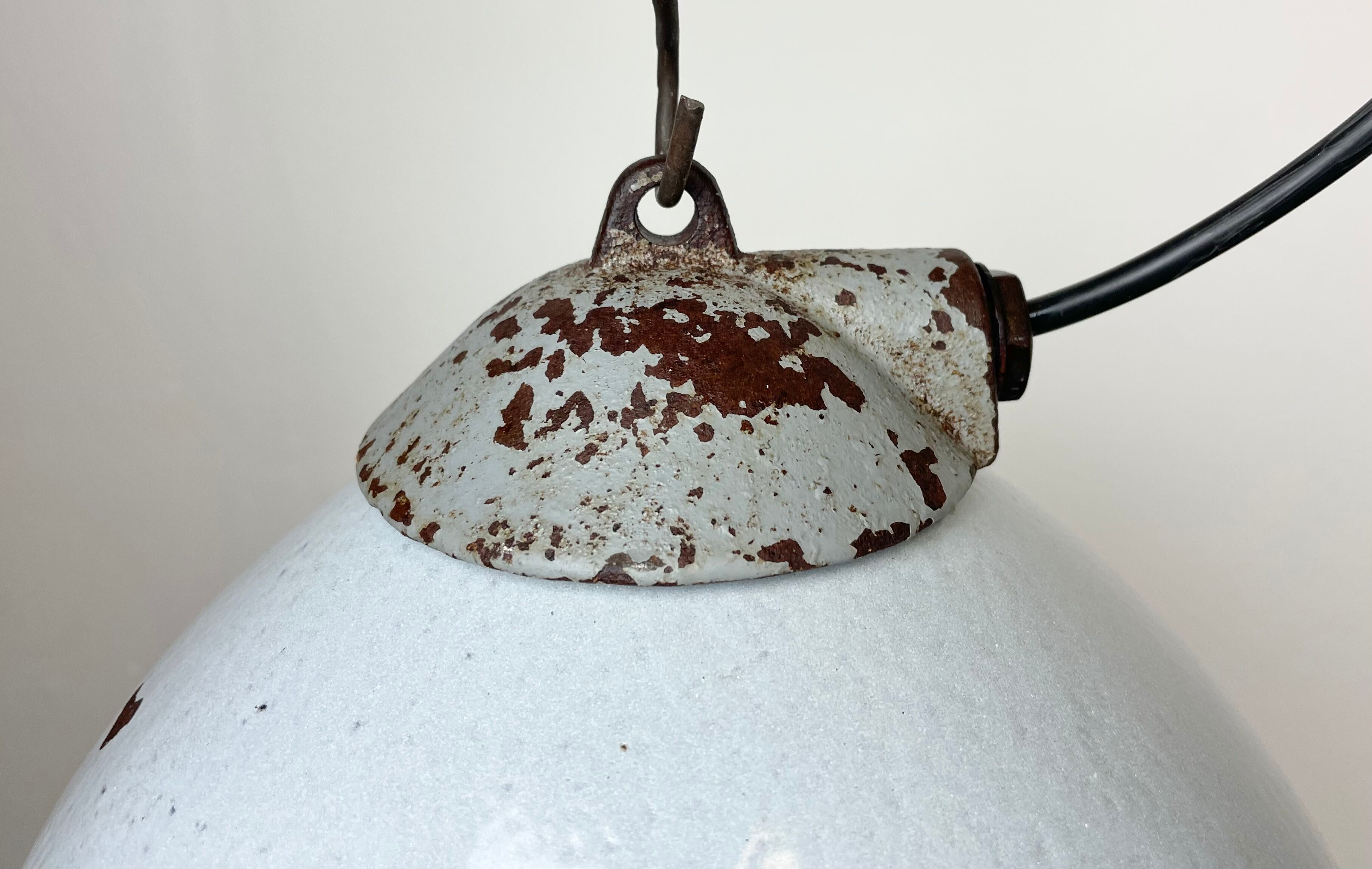 Industrial Grey Enamel Factory Lamp with Cast Iron Top from Zaos, 1960