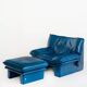 Vintage blue leather armchair and pouf by Nicoletti Salotti - Italy 80s