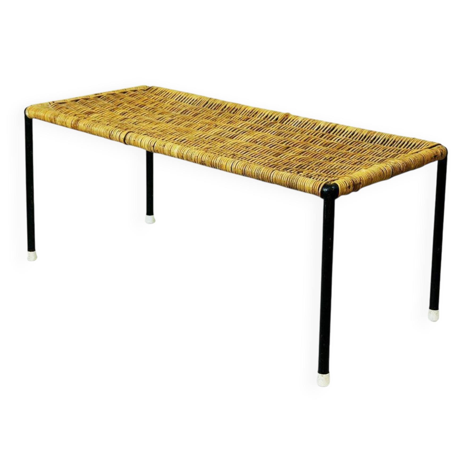 Black steel and wicker side table by Carl Auböck, mid-century.