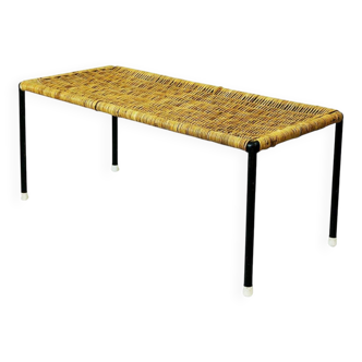 Black steel and wicker side table by Carl Auböck, mid-century.