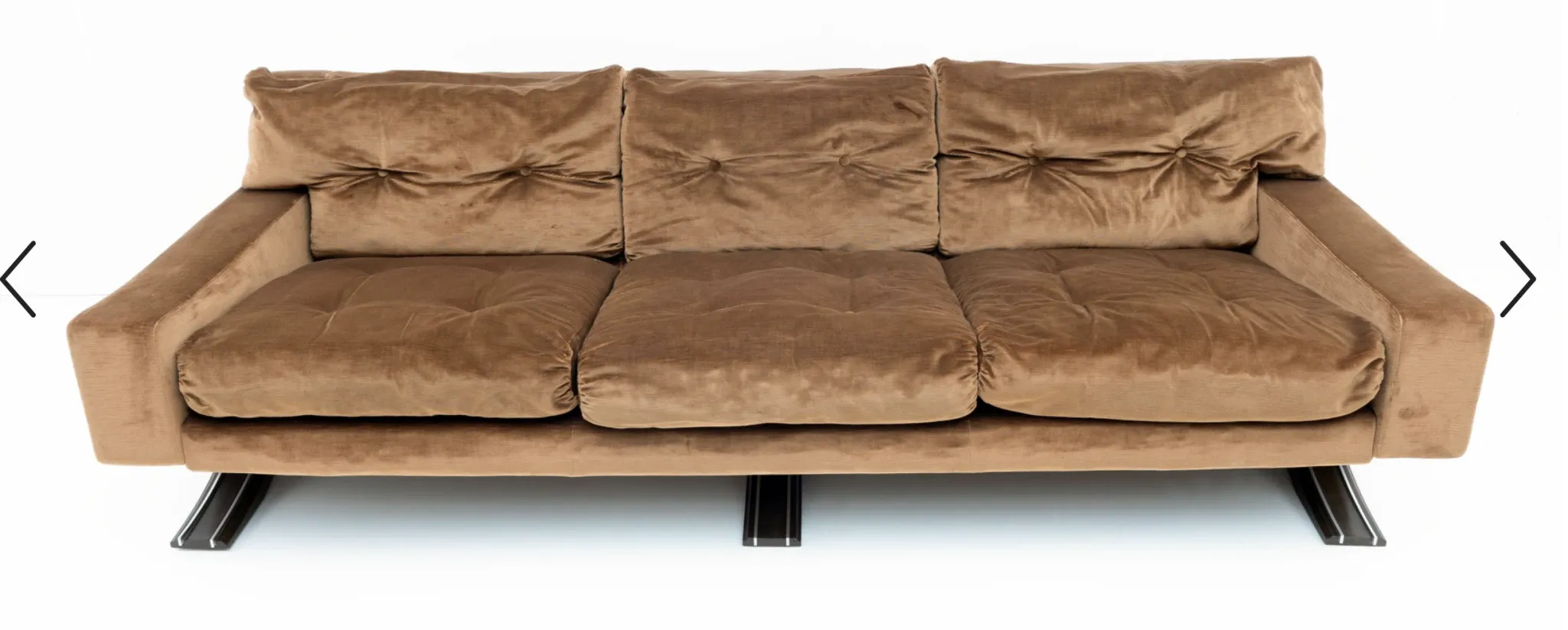 Three-seater vintage velvet sofa in brown designed by Franz Sartori 1965.