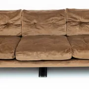 Three-seater vintage velvet sofa in brown designed by Franz Sartori 1965.