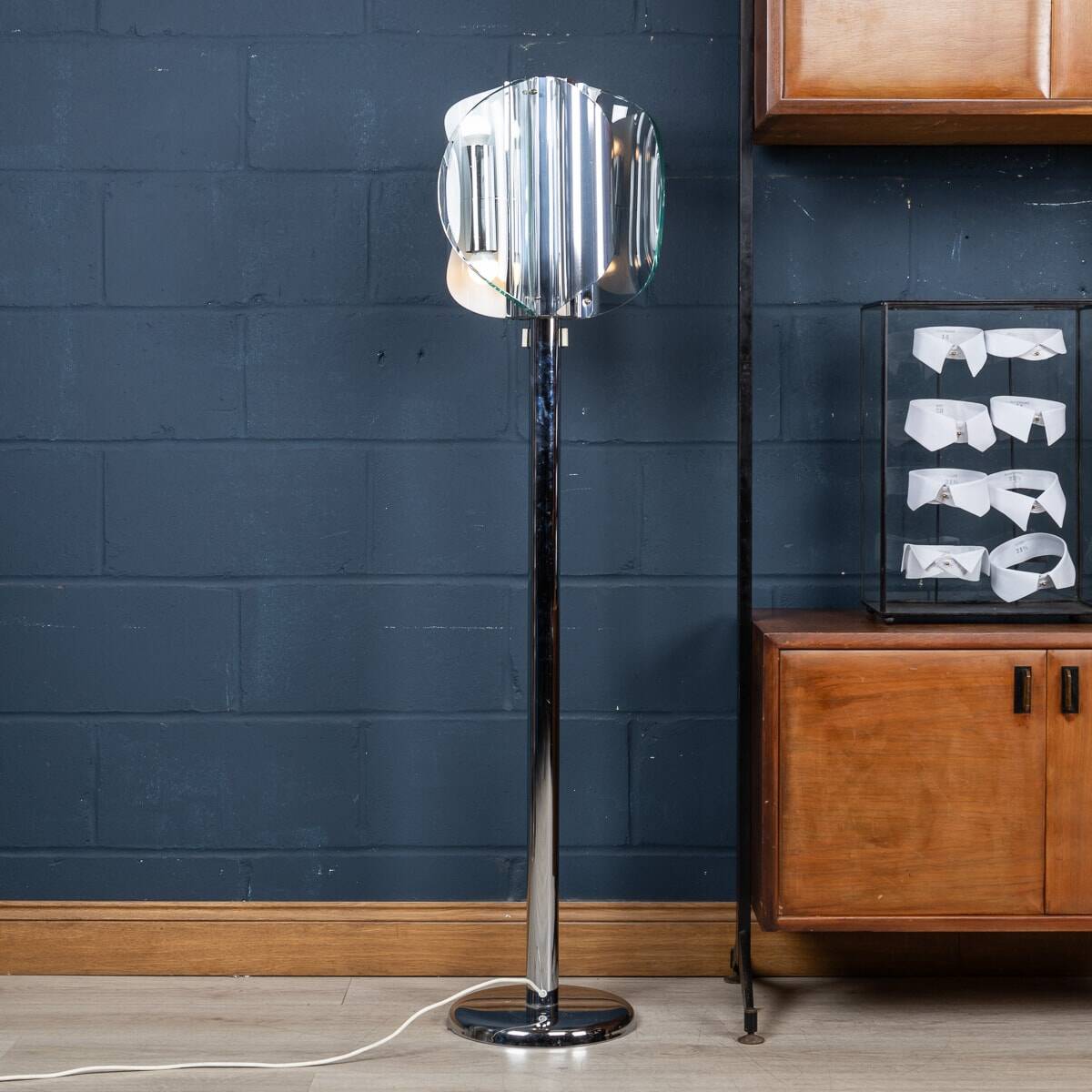 20th century italian chrome & glass floor lamp attributable to max ingrand