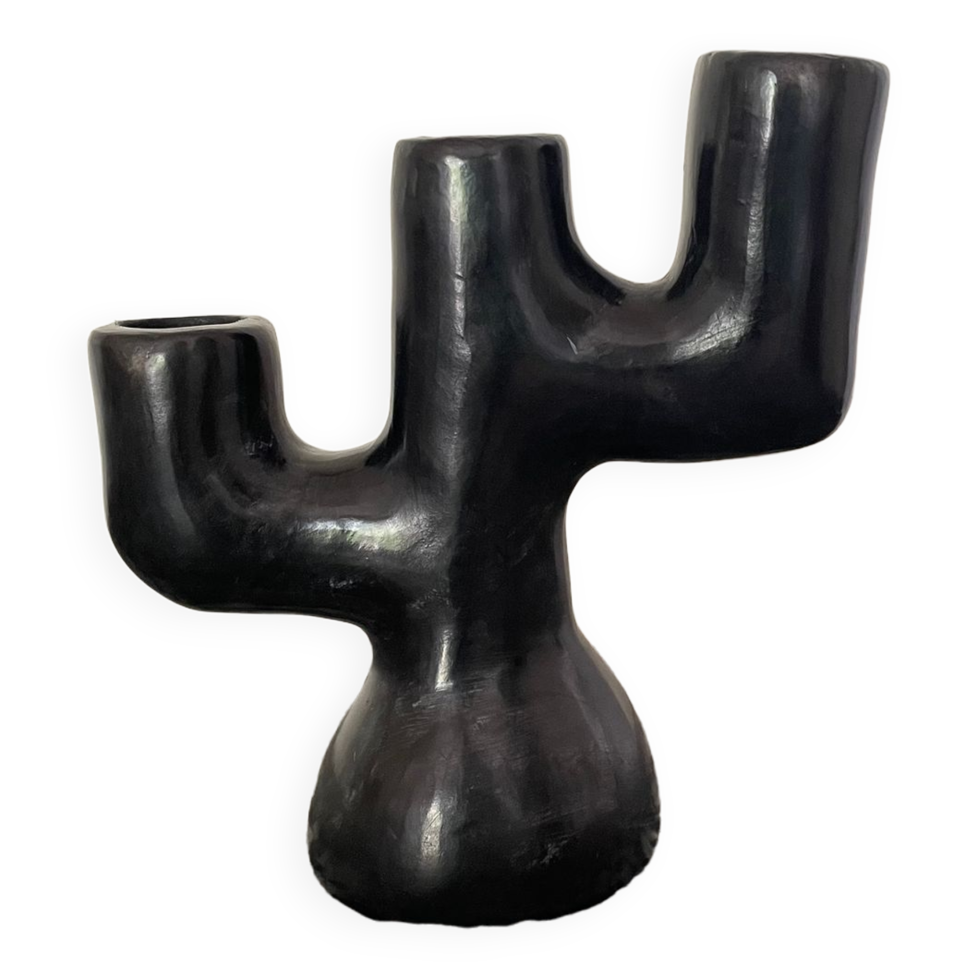 Black clay candle holder