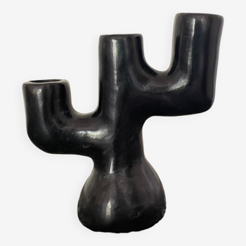 Black clay candle holder