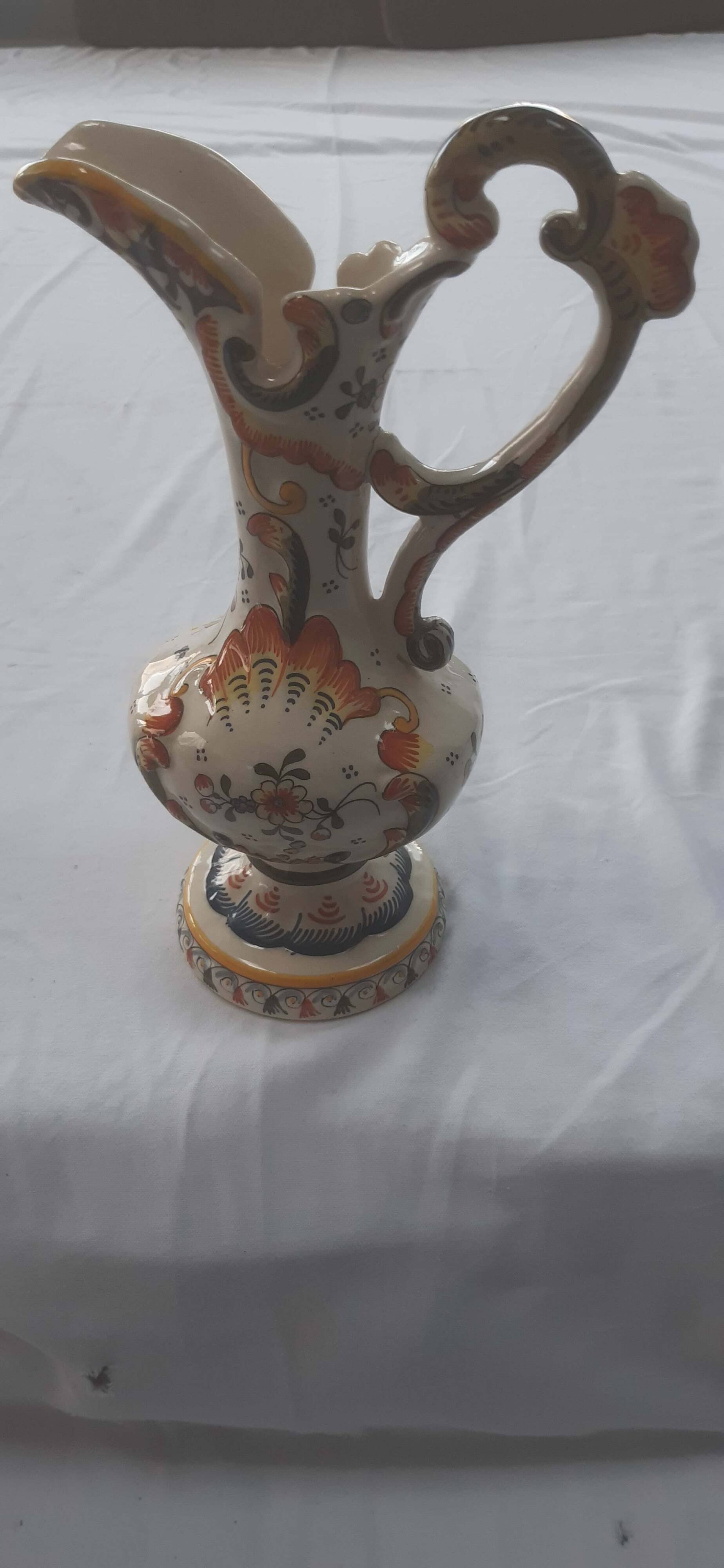 Earthenware ewer Rouen decor