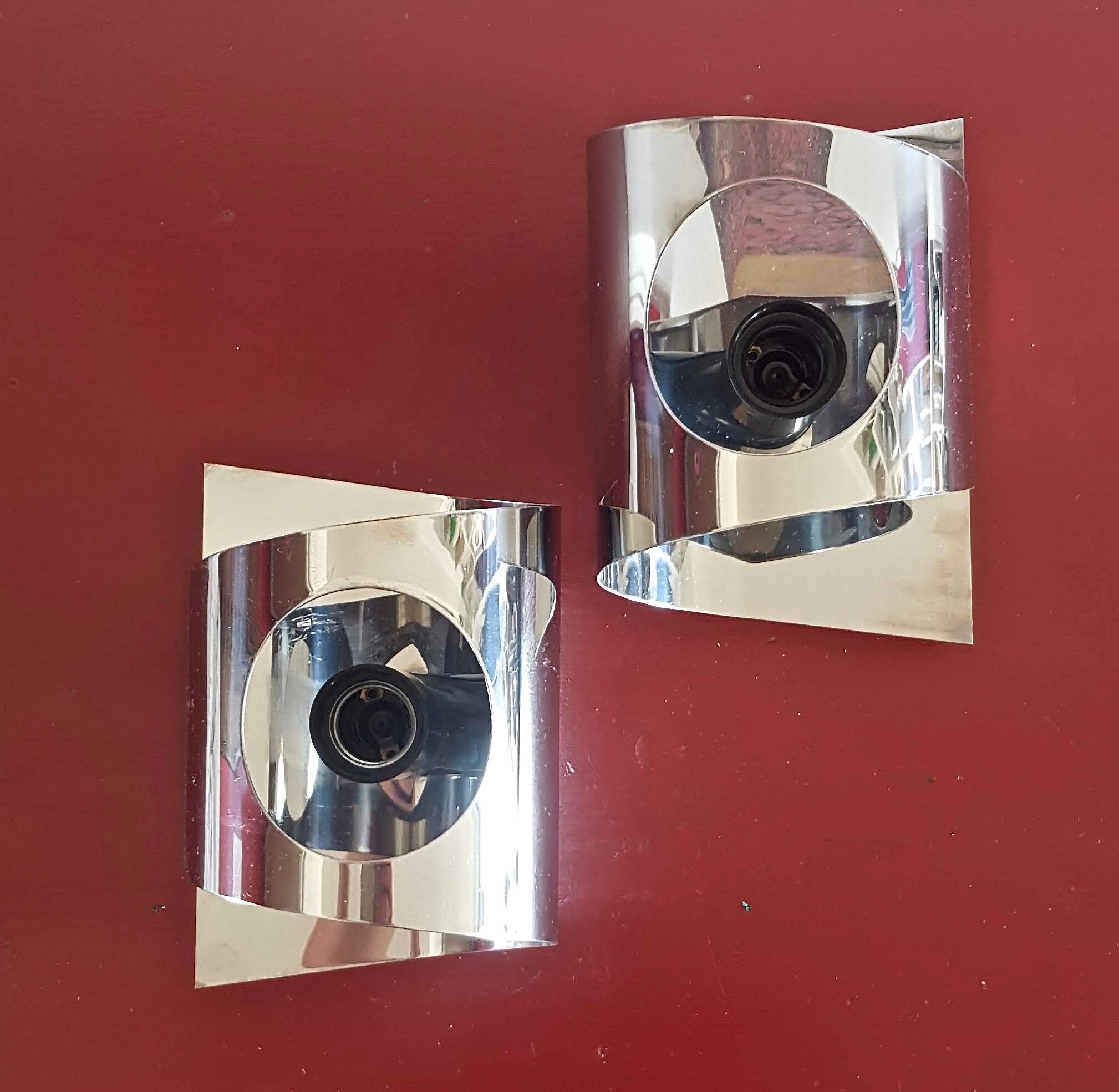 Pair of wall light 70s chrome metal