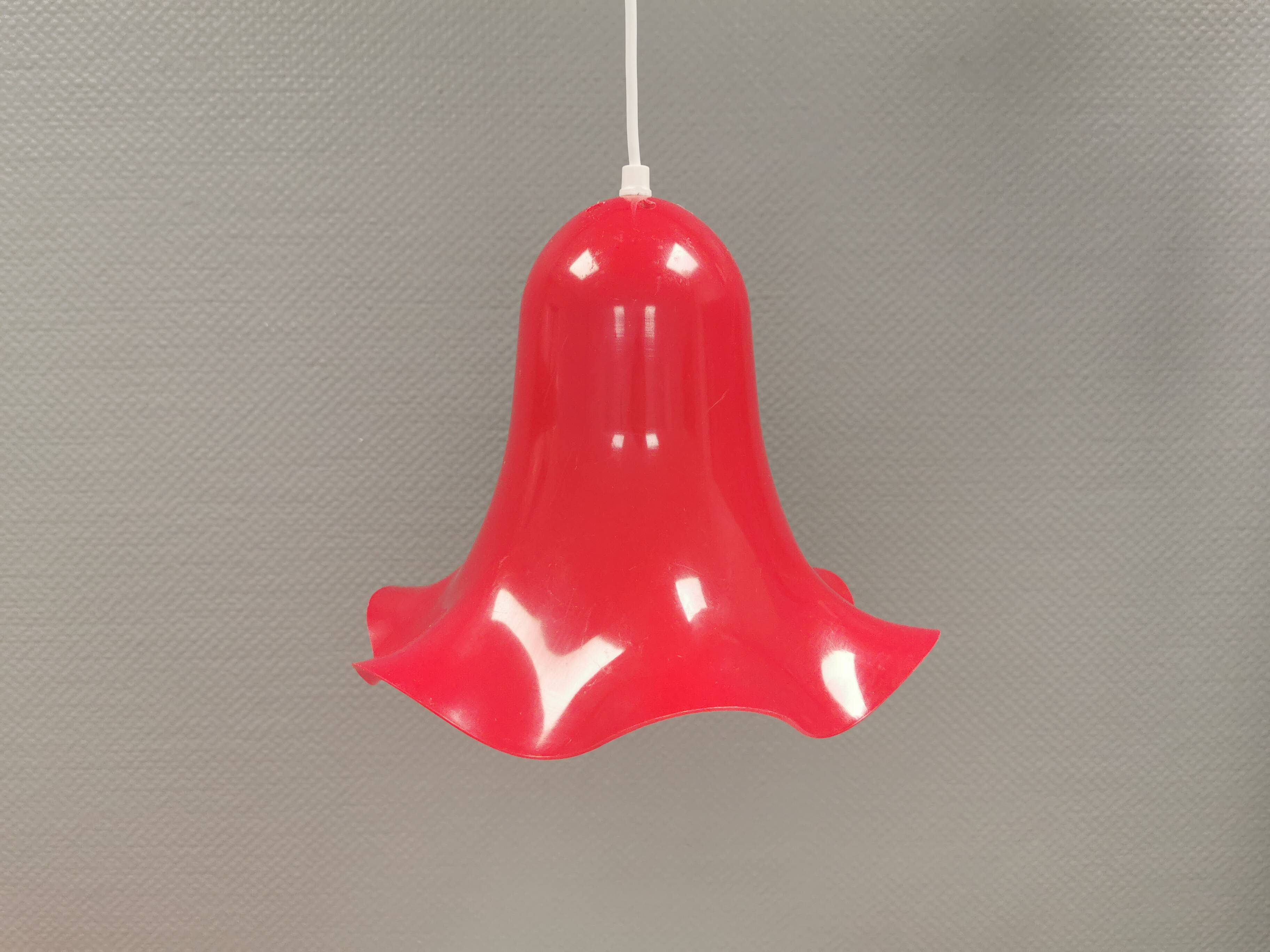Red vintage hanging lamp made from ABC plastic. Denmark 1980s