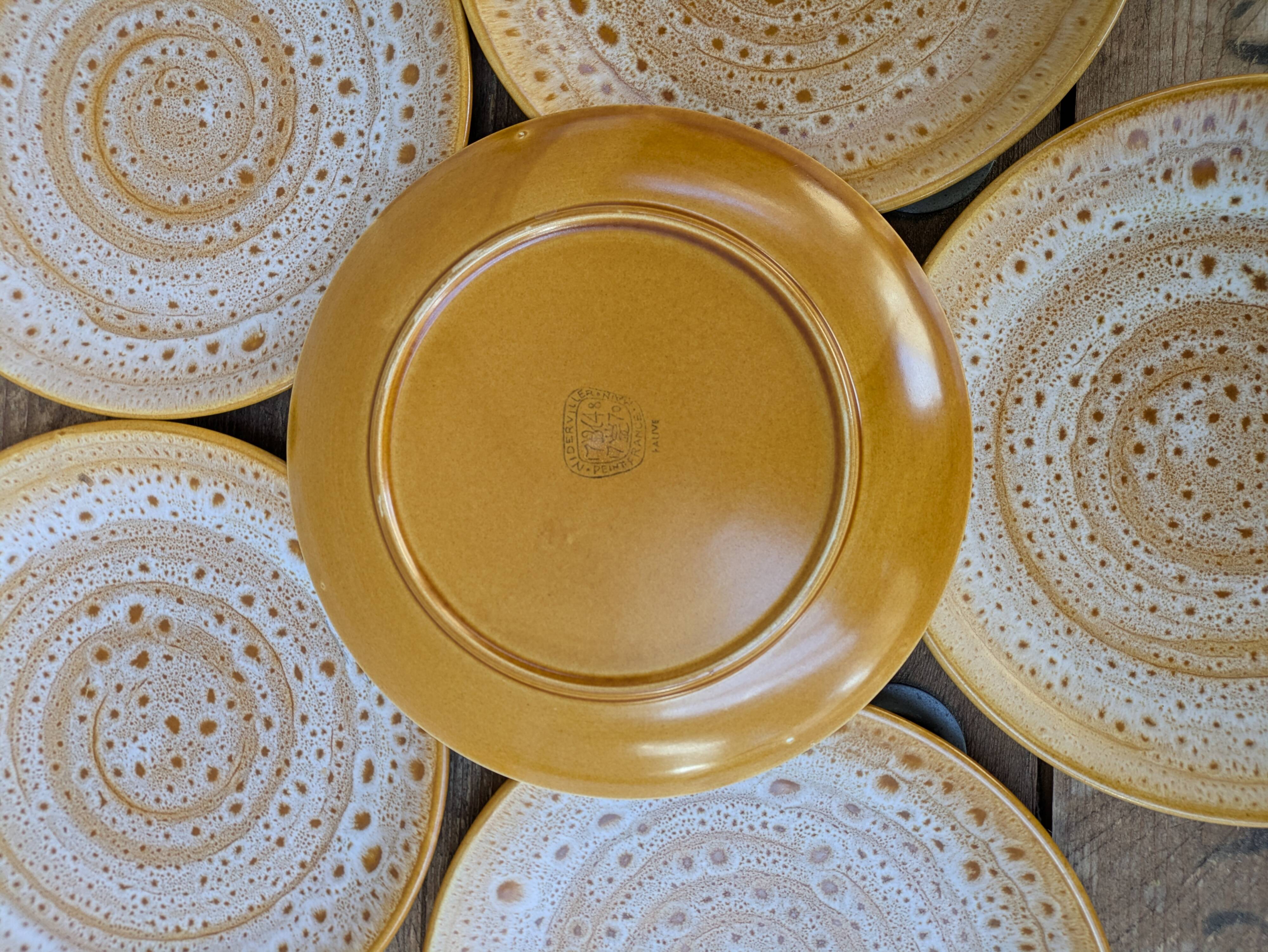 Set of 6 flat plates in stoneware Niderviller model Fauve from the 60s/70s.