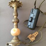 Two lamp bases in brass and brown veined onyx