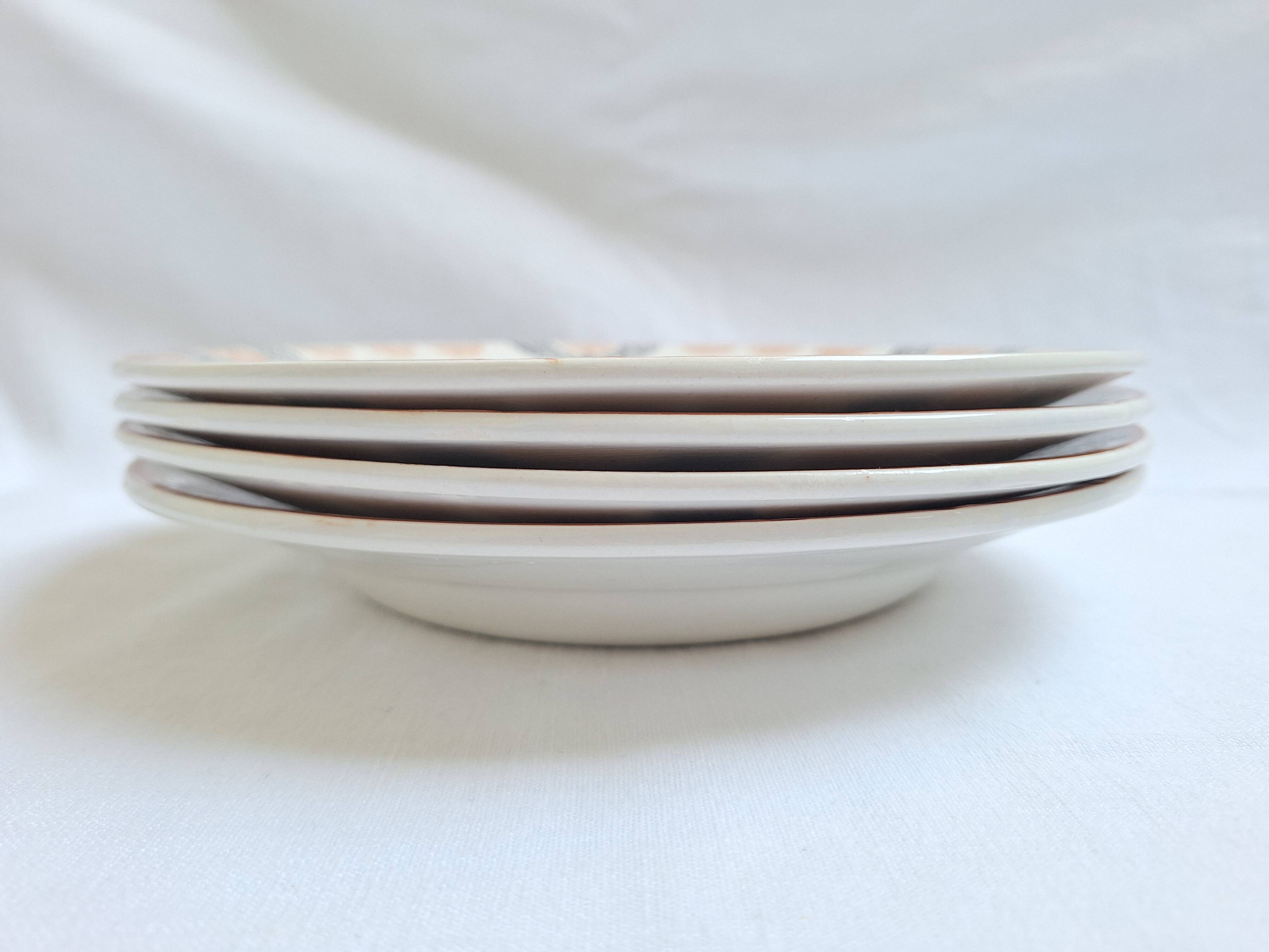 HBCM Pauline pattern soup plates, orange and black