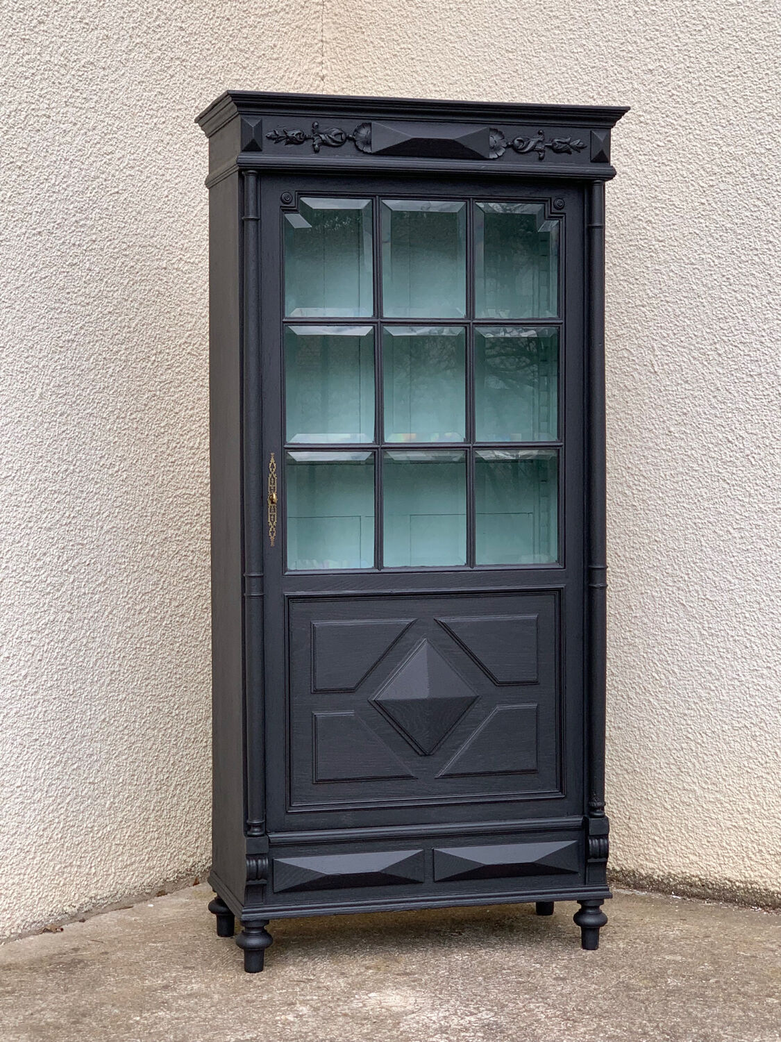 Armoire parisienne vitrée noire et vert grisé 150cm