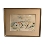 Framed watercolor seaside house
