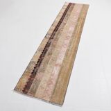 2x9 Brown Cream Persian Vintage Runner Rug, 65x265Cm