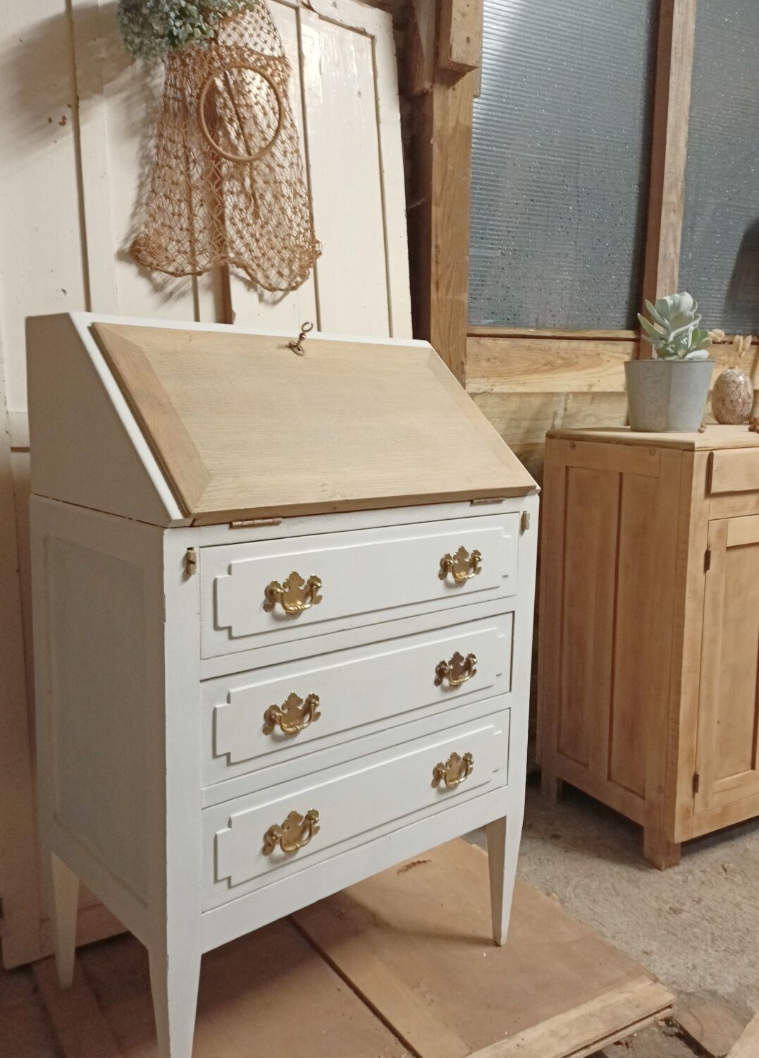 Wooden secretary chest of drawers