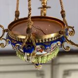 Porcelain lustre, three arms of light in bronze and golden copper, 19th century
