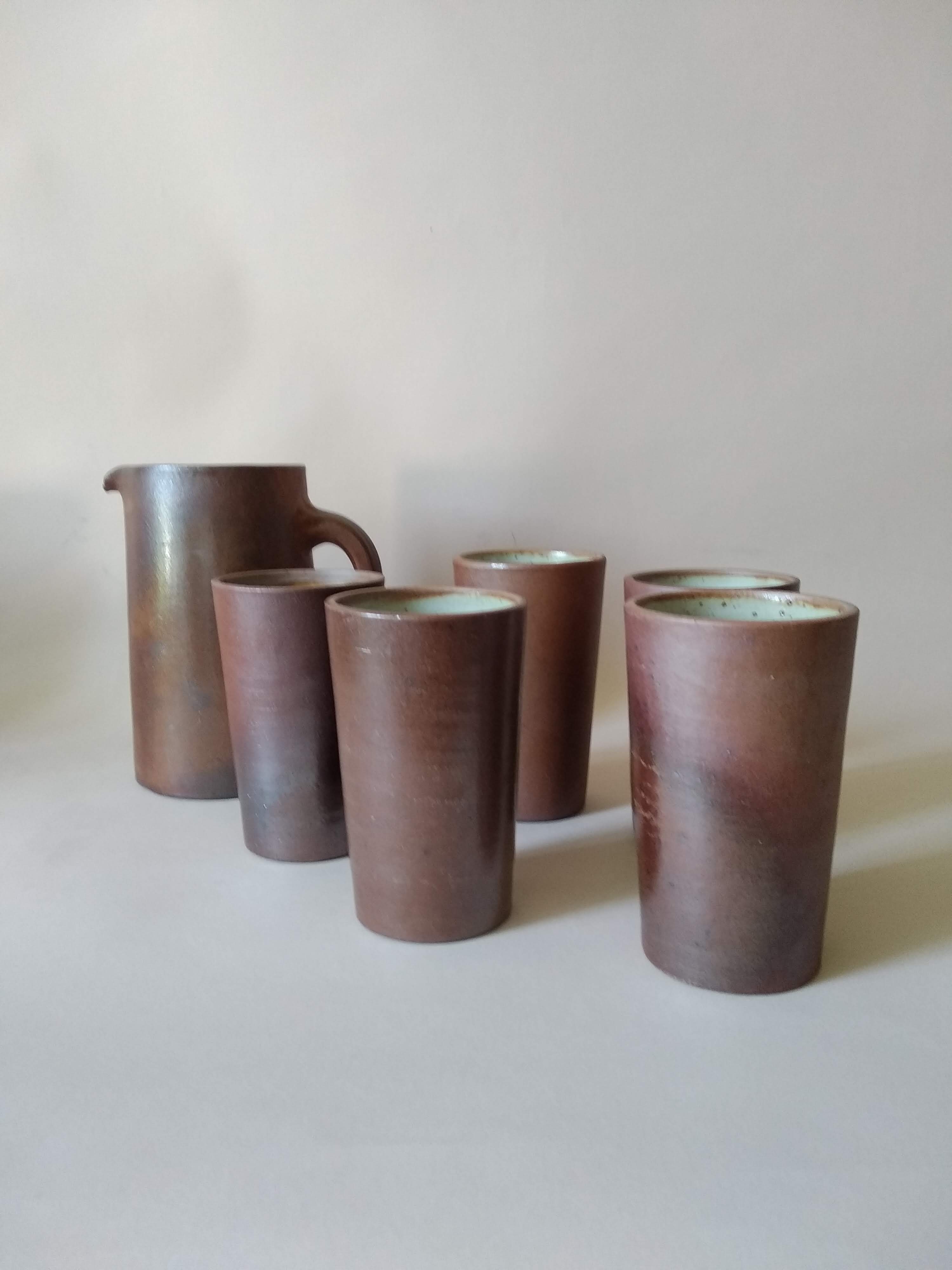 Service orangeade artisanal stoneware vintage 70