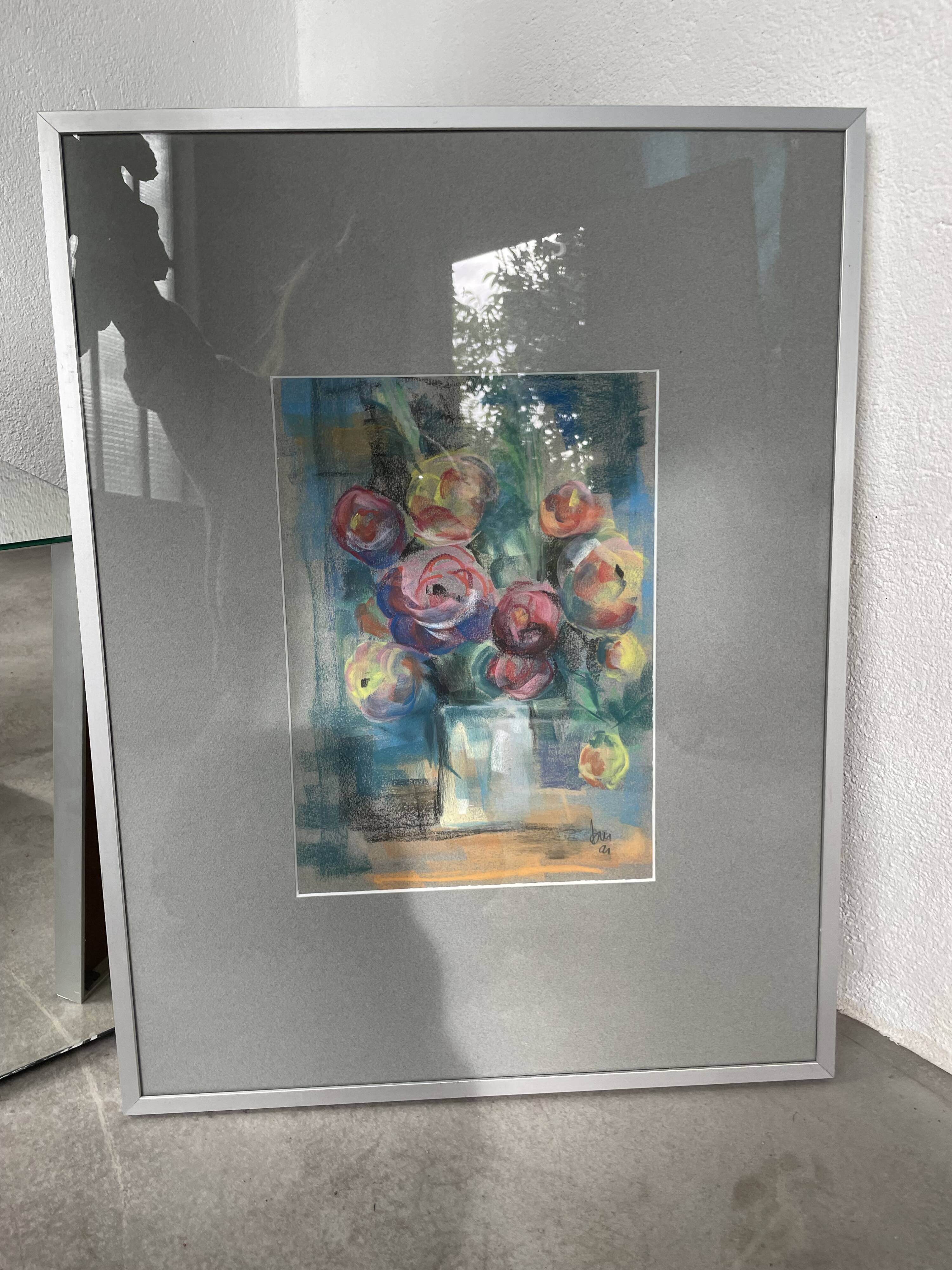 Oil chalk drawing flowers