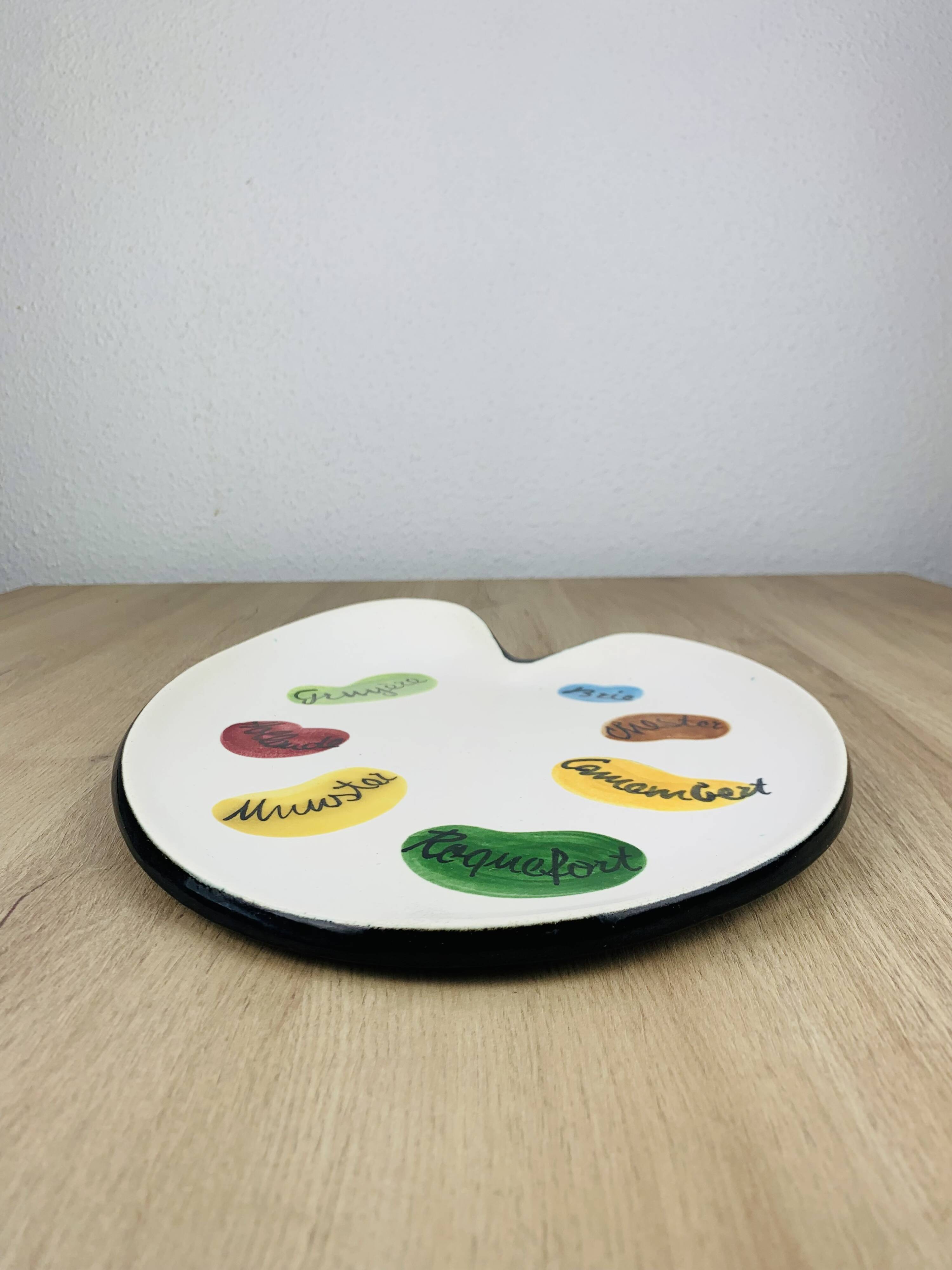 Ceramic cheese platter by Elchinger, 1950s, palette.