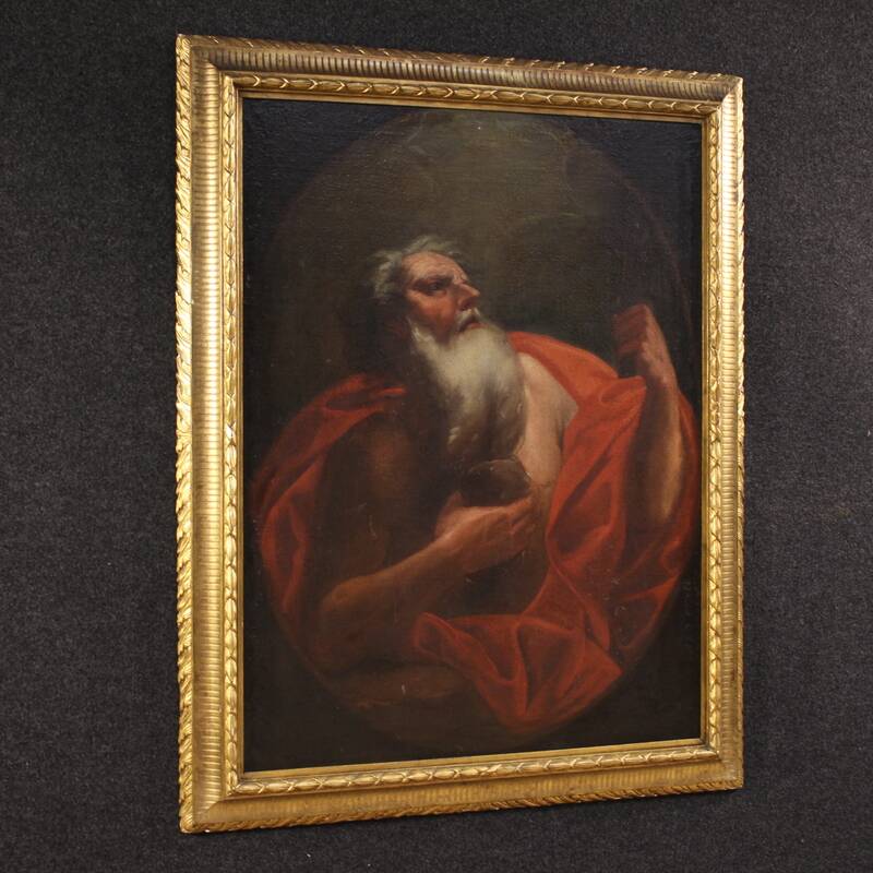Antique Italian painting of Saint Jerome from the 17th century