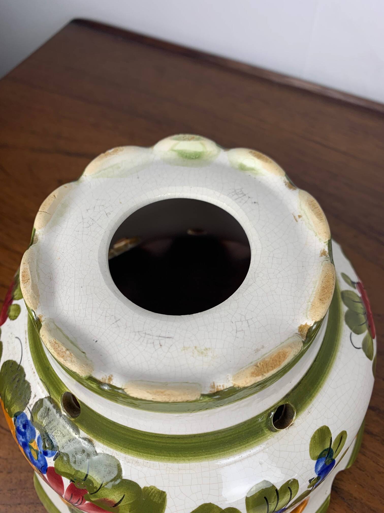 Pair of hand-painted ceramic pendant lights, 1980