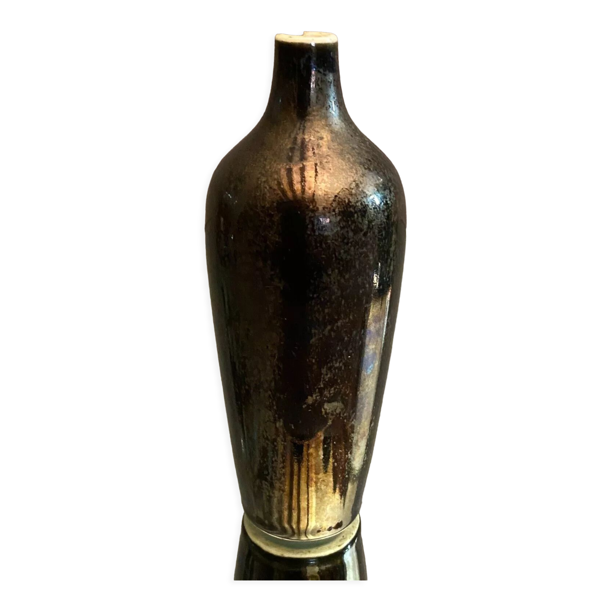 Iridescent ceramic soliflore vase early XXth GDV Bruère Girault Demay Vignolet