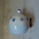 Ceramic salt pot and wooden spatula