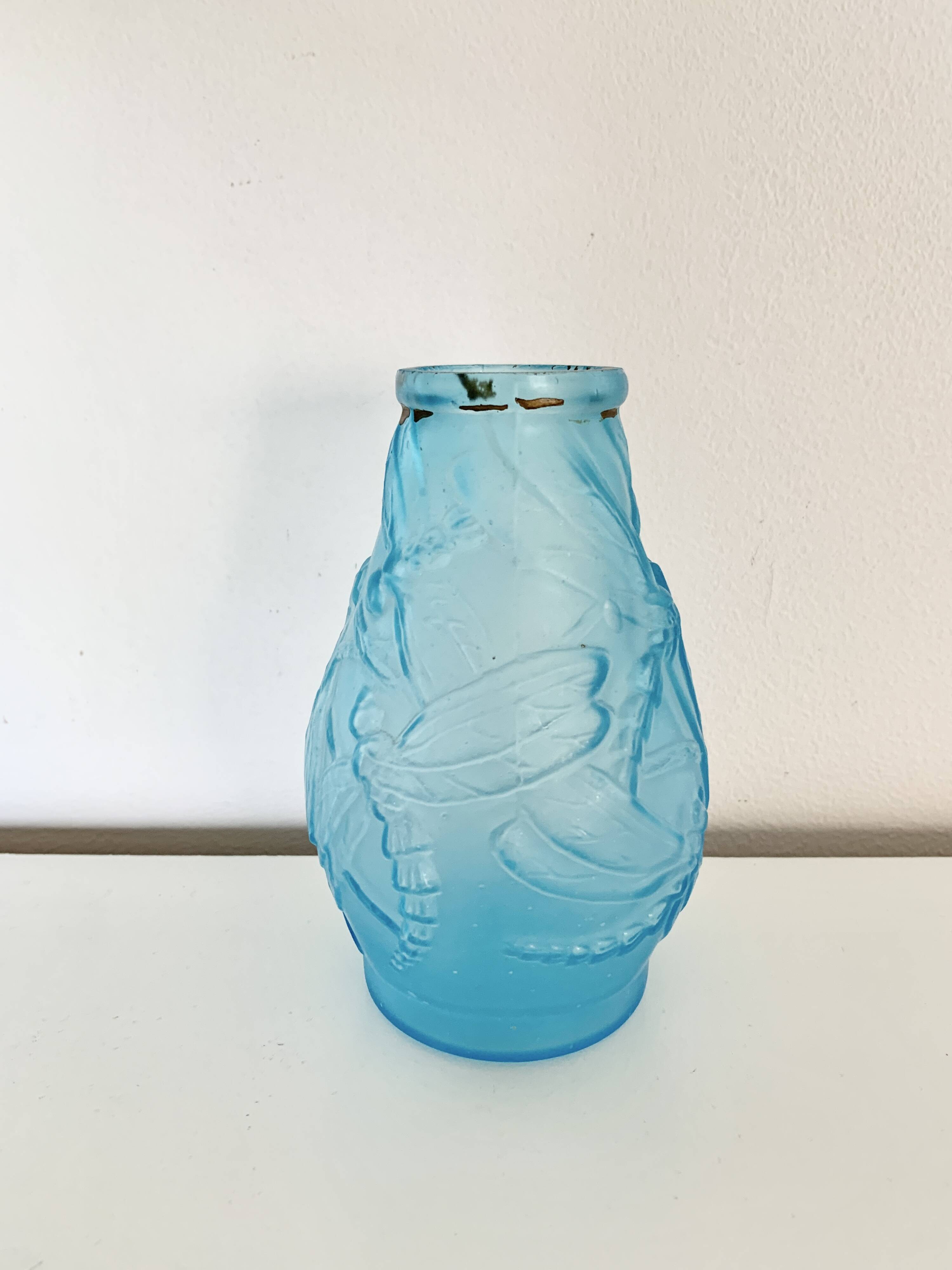 Moulded pressed blue glass vase