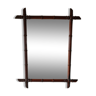 Miroir en bois décor bambou vintage