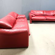 Leather Maralunga sofa set by Vico Magistretti for Cassina, 1980s