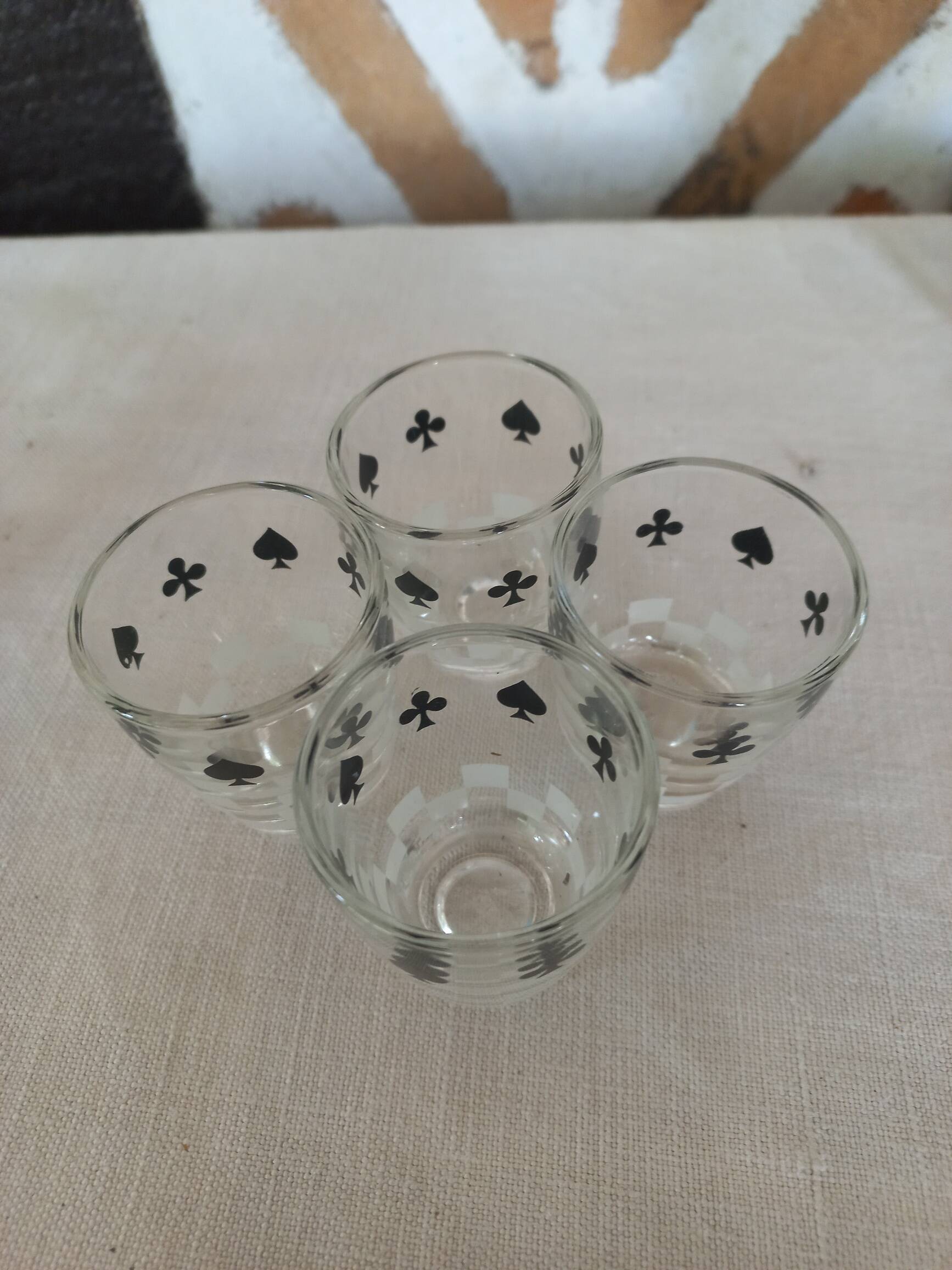 Liquor service 8 shot glasses "card game" vintage