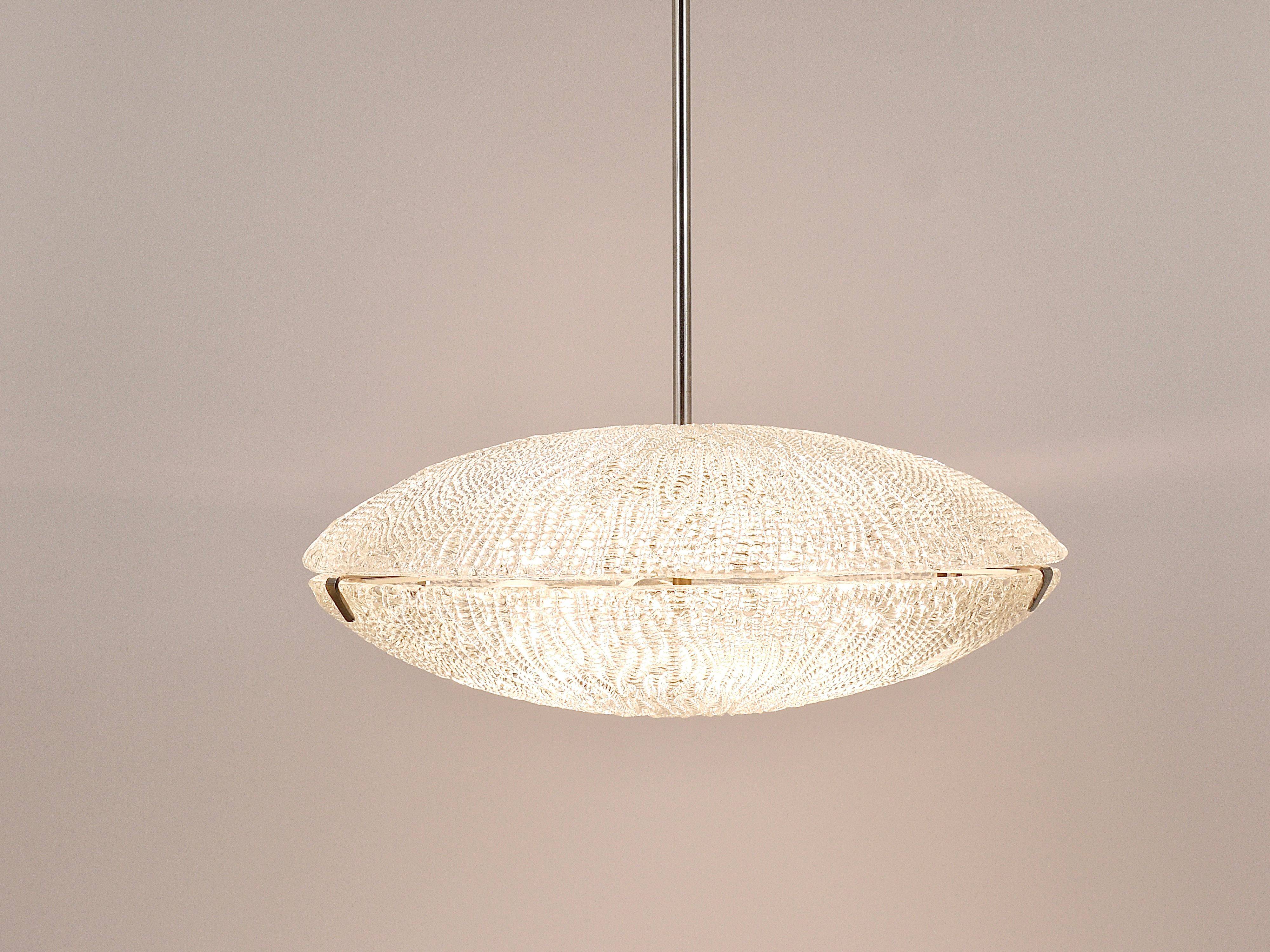 Mid-century Textured Glass and Nickel Kalmar Discus Chandelier, Austria, 1950s