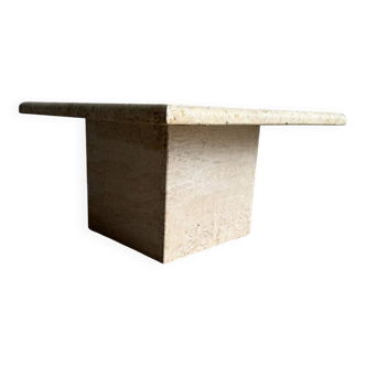 Natural beige travertine coffee table from the 1970s — minimalist Italian design, solid square top