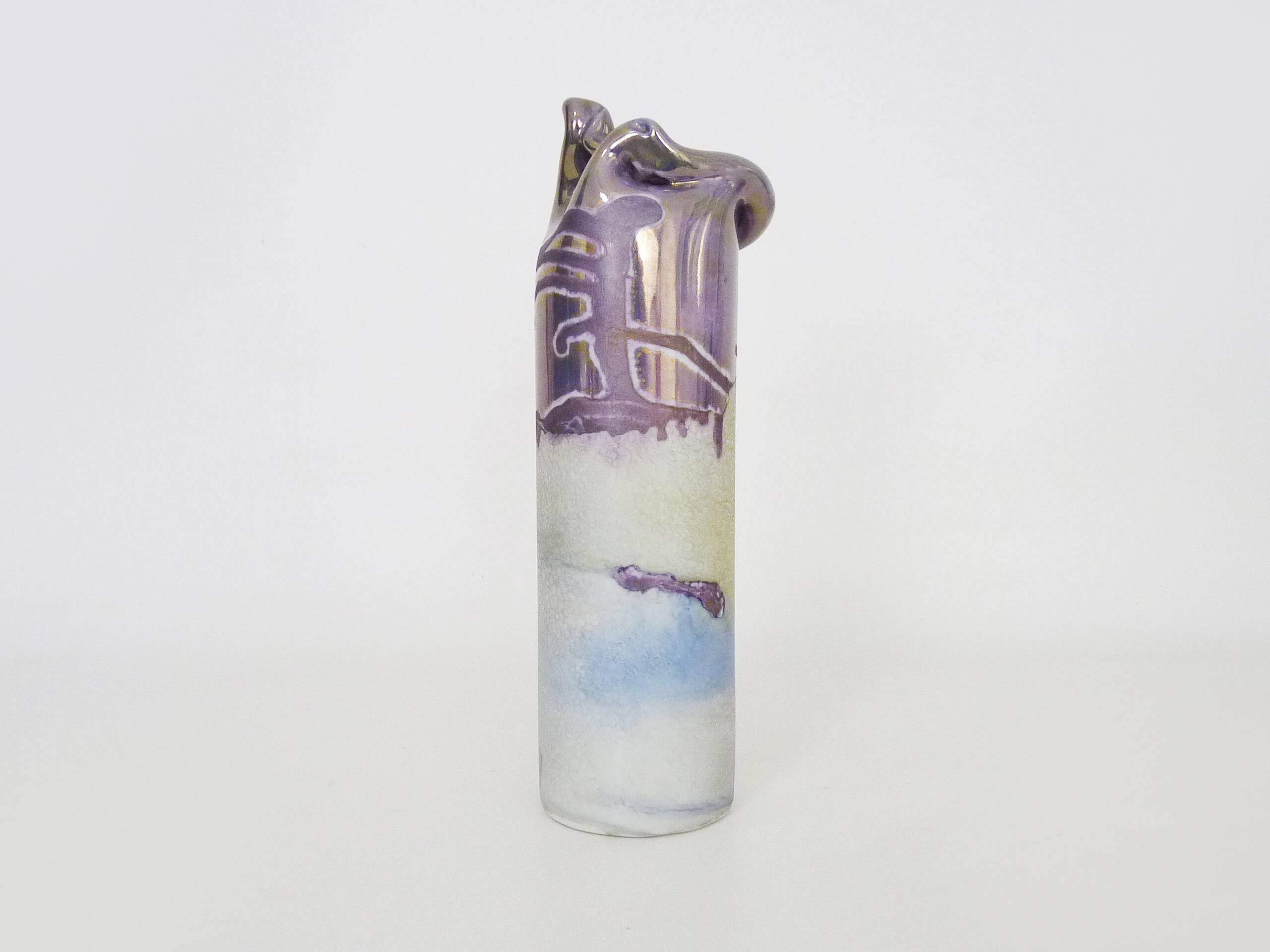 Joseph Bougère Iridescent purple pink ceramic vase signed JB 1989