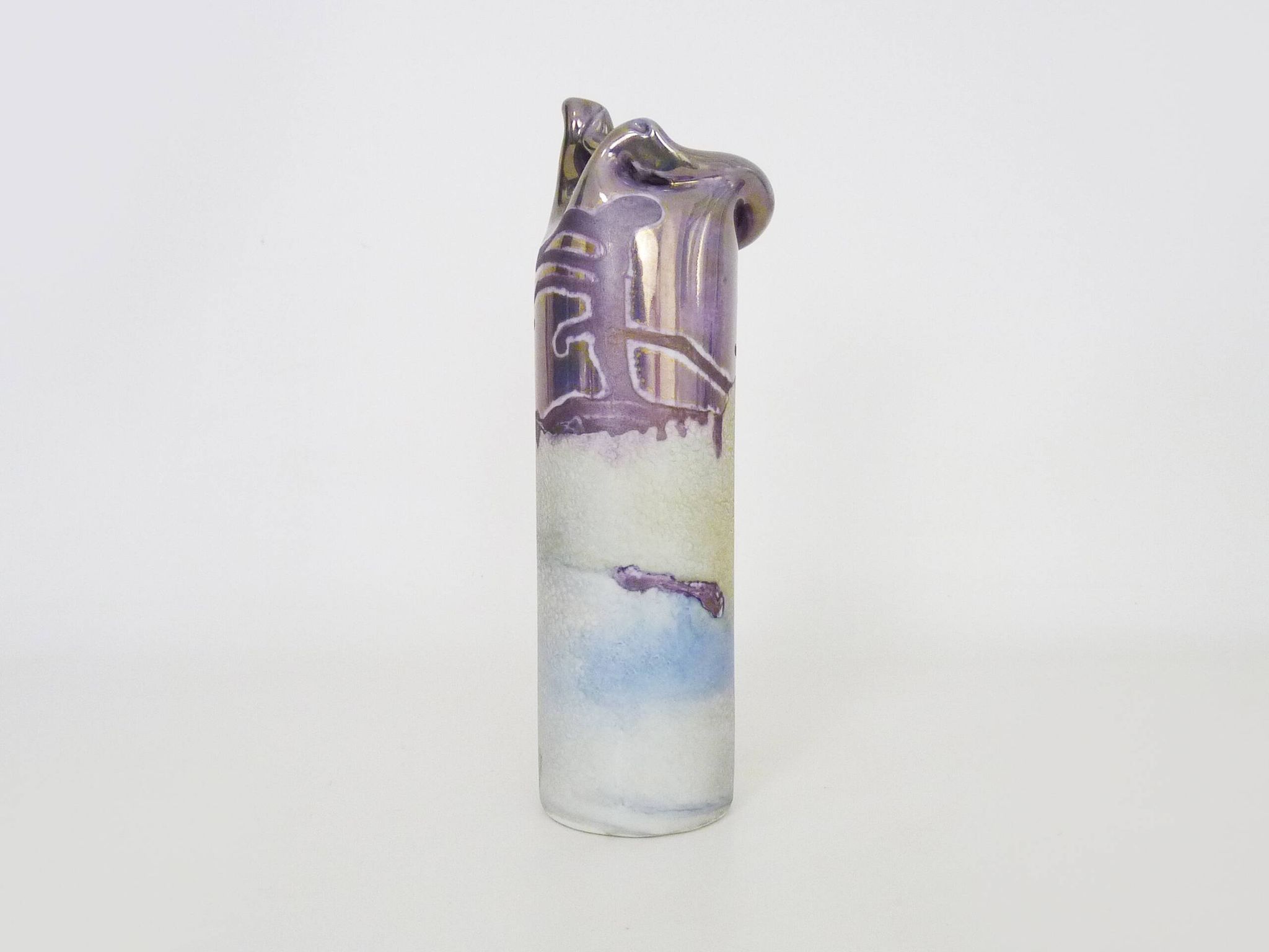 Joseph Bougère Iridescent purple pink ceramic vase signed JB 1989