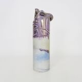 Joseph Bougère Iridescent purple pink ceramic vase signed JB 1989