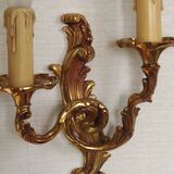 Stylish Vintage French Bronze Double Wall Sconces with Acanthus Leaf Detail