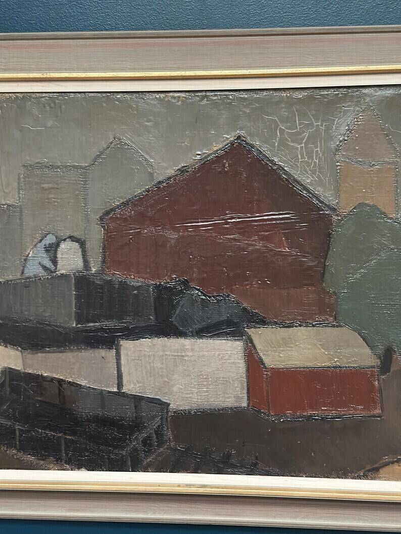 Large Original Swedish Oil on Canvas – “Bangård” by Fred Andersson – Signed – Vintage & Framed – 80 × 69 cm (31.5" × 27.2")