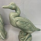 Art Deco Pair cormorants cracked ceramic signed circa 1940
