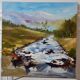 Painting oil on canvas landscape river mountains vintage