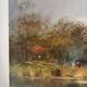 Village by the water, oil on paper signed