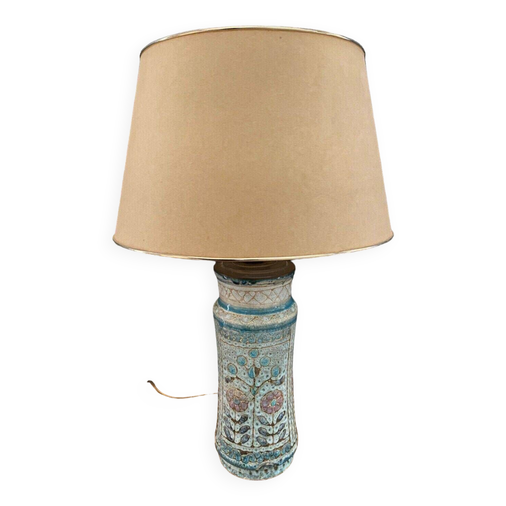 Ceramic lamp unique piece Danuta Le Henaff Larmor mid 20th floral