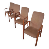 4 chaises de salle à manger en teck et tissu Stukbaer de Dyrlund, Danemark années 1960
