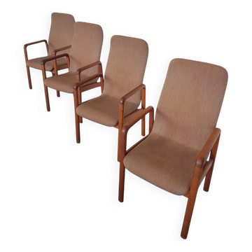 4 x Teak & Fabric Dining Chairs " STUKBAER " from Dyrlund Danmark 1960s