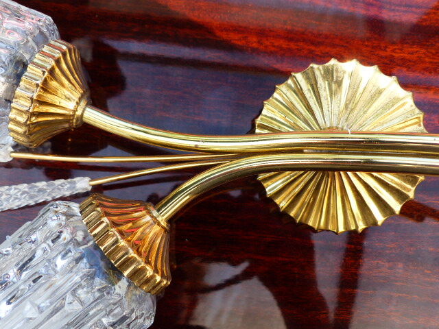 Large vintage brass and glass wall light 1950