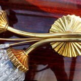 Large vintage brass and glass wall light 1950